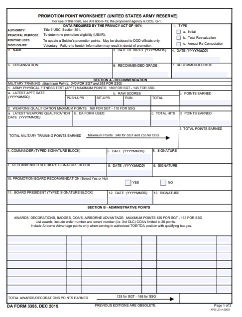 Da Form 3355 Pdf Fillable - Printable Forms Free Online