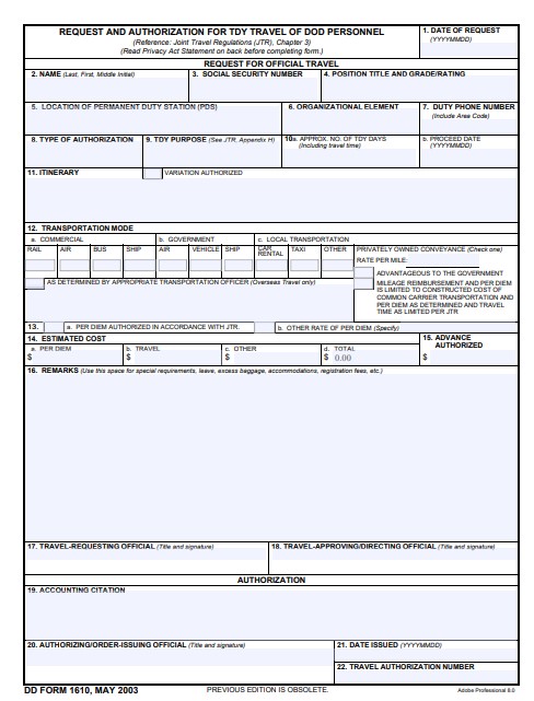 Download dd 1610 Form