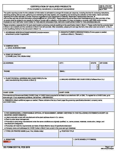 Download dd 1718 Form