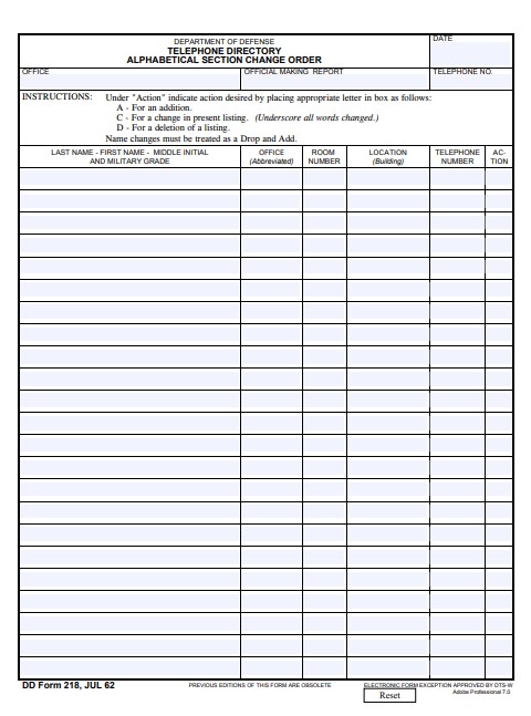 Download dd 218 Form