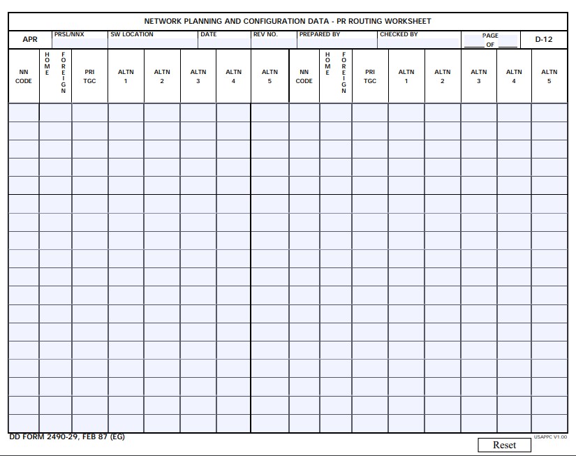 Download dd 2490-29 Form