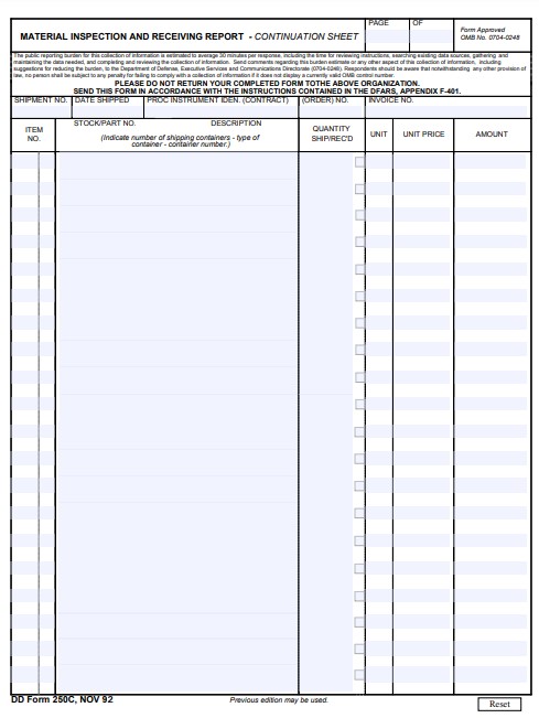 Download dd 250C Form