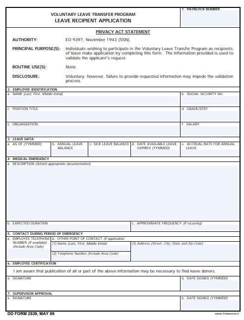 Download dd 2539 Form