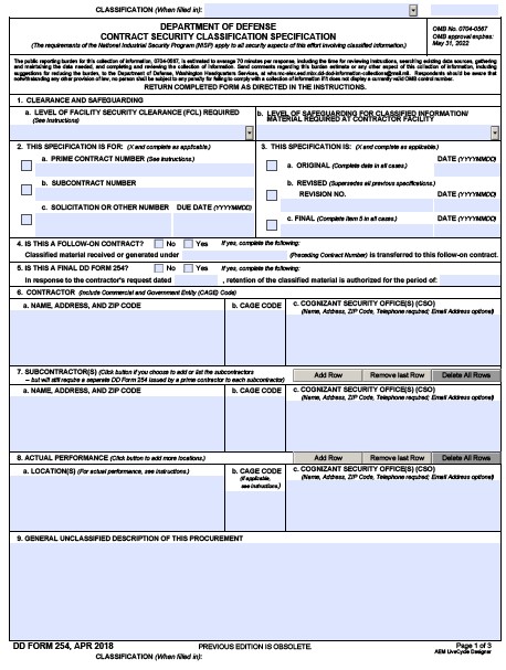 Download dd 254 Form