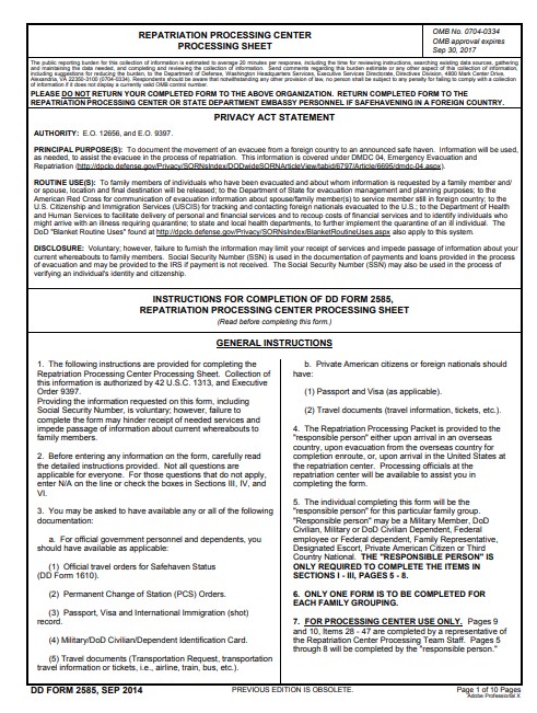 Download dd 2585 Form