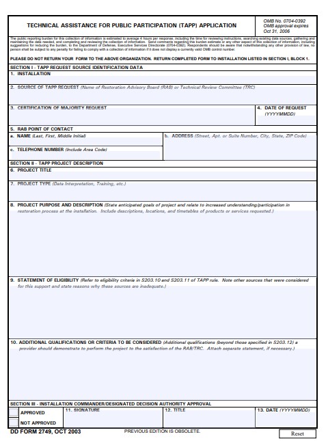 Download dd 2749 Form