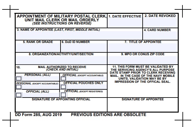 Download dd 285 Form