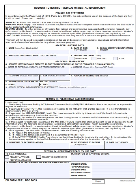 Download dd 2871 Form