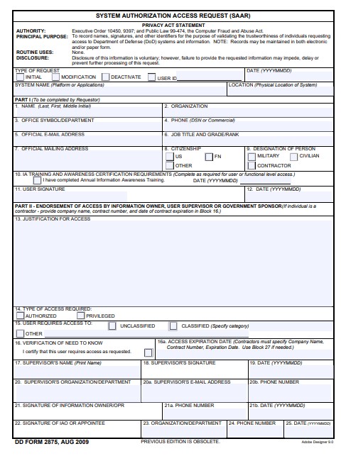 Download dd 2875 Form