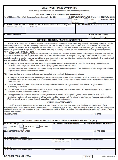 Download dd 2883 Form