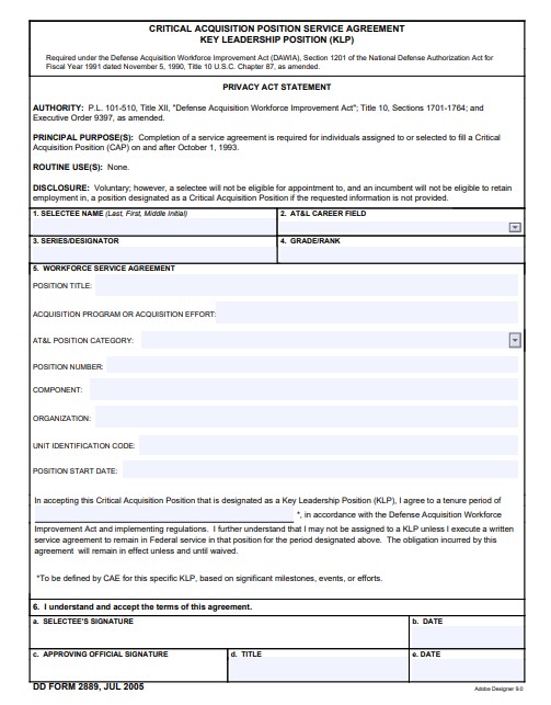 Download dd 2889 Form