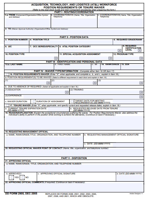 Download dd 2905 Form