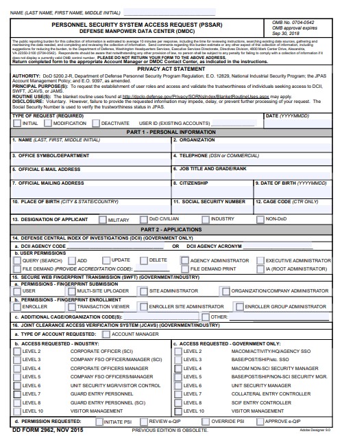 Download dd 2962 Form